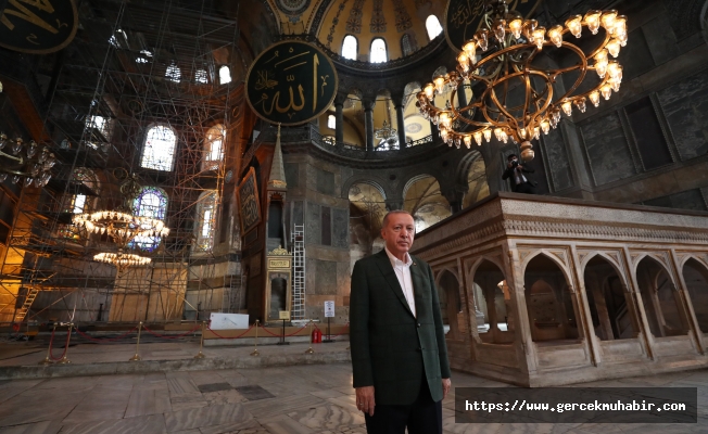 Cumhurbaşkanı Erdoğan Ayosofya'da incelemelerde bulundu