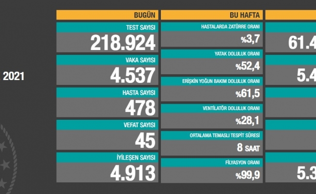 Koronavirüs nedeniyle 45 kişi daha yaşamını yitirdi