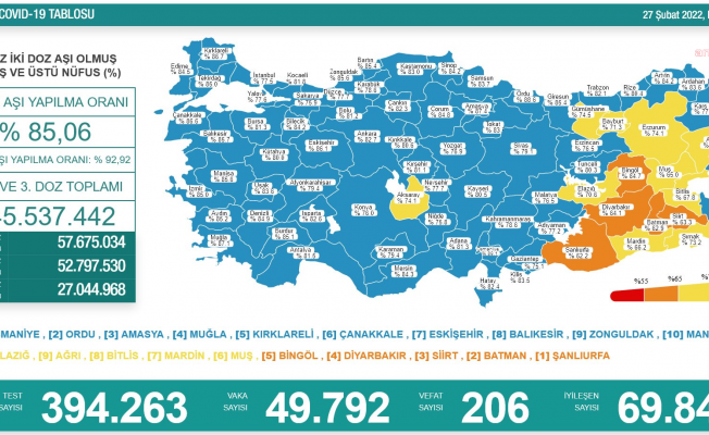 Koronavirüs nedeniyle 206 kişi daha yaşamını yitirdi