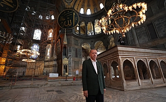 Cumhurbaşkanı Erdoğan Ayosofya'da incelemelerde bulundu